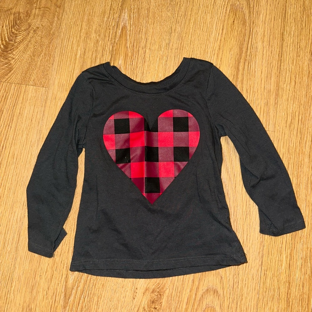Cat & Jack Black Long Sleeve with Red Plaid Heart